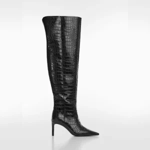 Black Croc-Effect Based Stiletto Boots